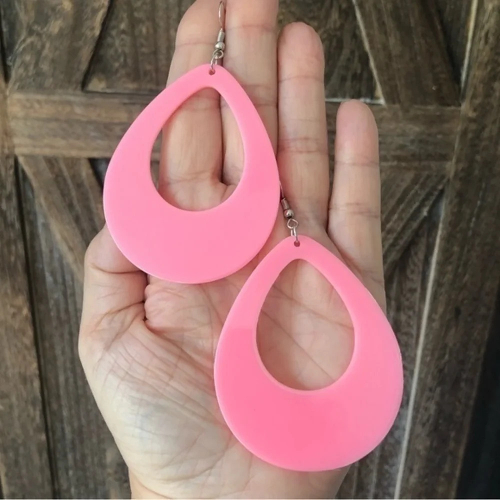 Light Pink Really Huge Acrylic Hollow Teardrop Hoop Earrings NWT
